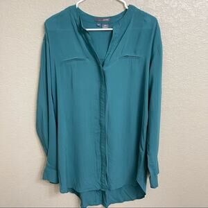 Sandra Ingrish Tunic Top blueish Green button down sz L